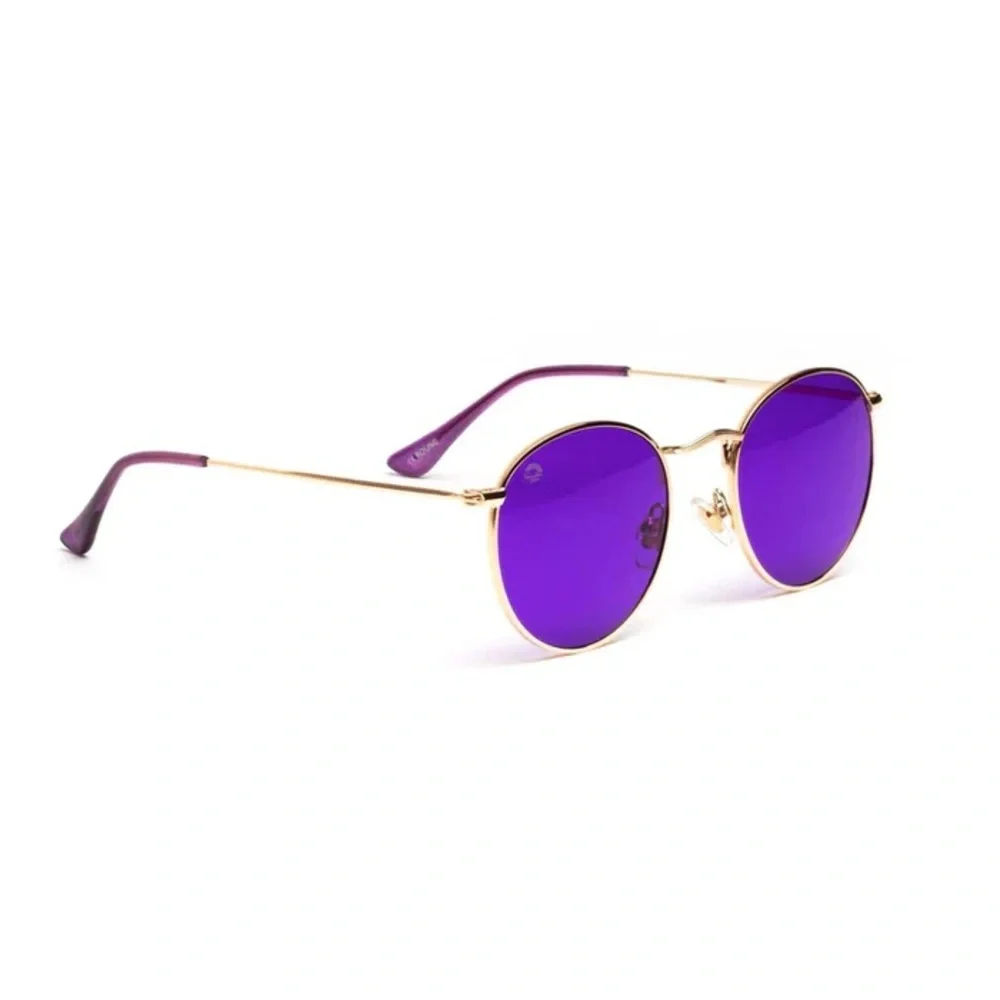 Rainbow OPTX Round sunglasses a gold metal frame and indigo purple lenses